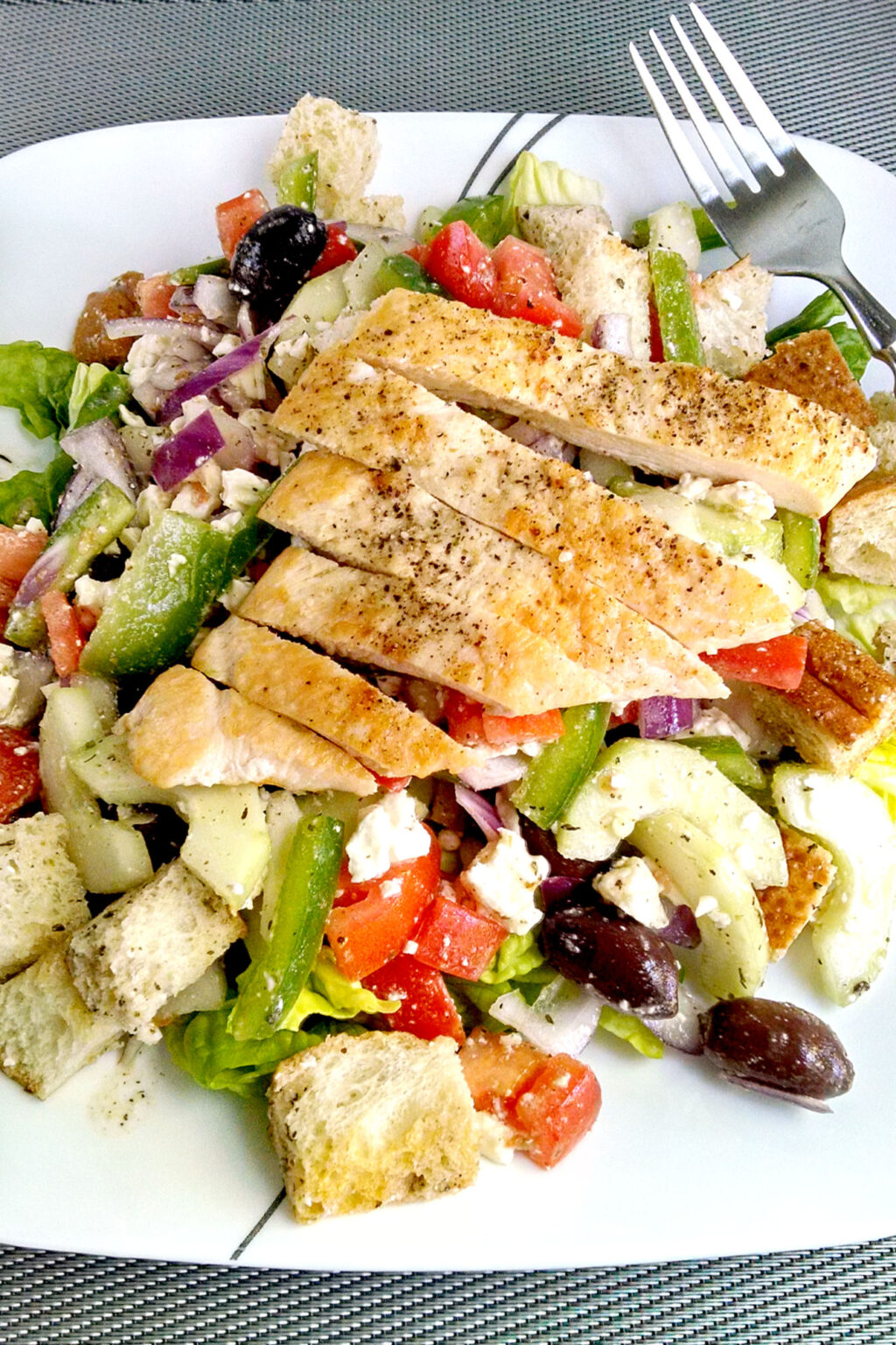 Greek Panzanella with Pan Seared Chicken – A Kitchen Hoor's Adventures