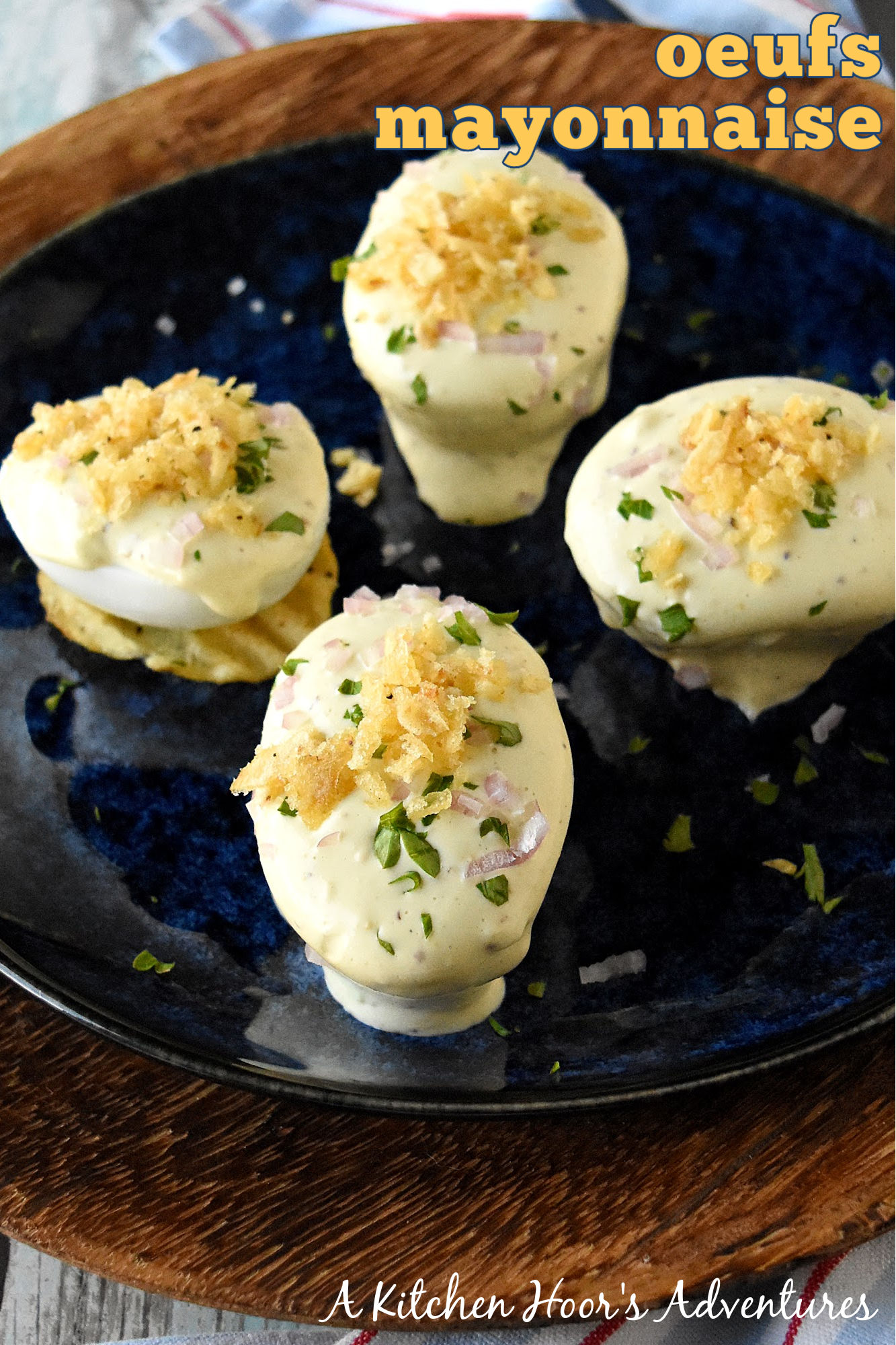 Oeufs Mayonnaise: the perfect balance of rich, creamy mayo and perfectly cooked eggs. A match made in gastronomic heaven.  #FrenchCuisine #ClassicEggDish #FoodieFaves #MayonnaiseObsessed #EggRecipes #OurFamilyTable @JacquesPepin
